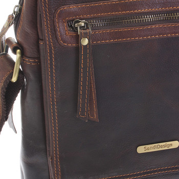 Hnedá kožená pánska taška cez plece - Sendi Design Helio