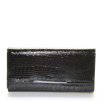 Dámska čierna luxusná kožená lakovaná peňaženka - LOREN Idola