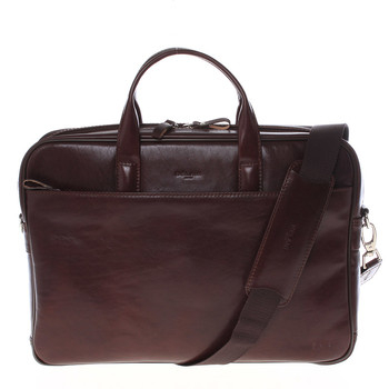 Luxusné tmavo hnedá celokožená taška na notebook - Delami 1247