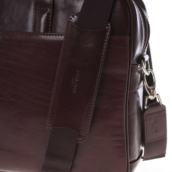 Luxusné tmavo hnedá celokožená taška na notebook - Delami 1247