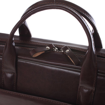 Luxusné tmavo hnedá celokožená taška na notebook - Delami 1247