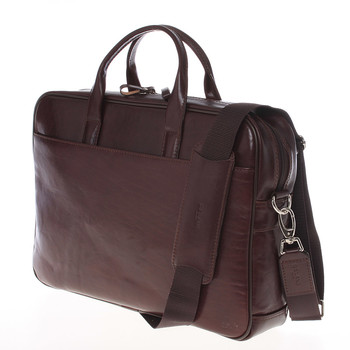 Luxusné tmavo hnedá celokožená taška na notebook - Delami 1247