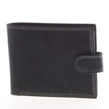 Pánska kožená čierna prešívaná peňaženka - Delami 8945