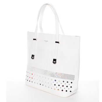 Elegantná perforovaná biela kabelka s organizérom - David Jones Cambria