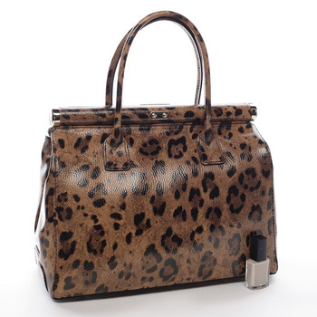 Módna originálna dámska kožená kabelka do ruky hnedá - ItalY Hila Jaguar