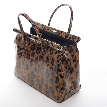 Módna originálna dámska kožená kabelka do ruky hnedá - ItalY Hila Jaguar