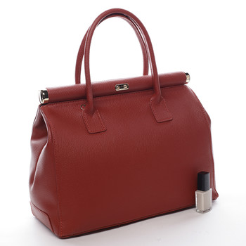 Módna originálna dámska kožená kabelka do ruky tmavo červená - ItalY Hila