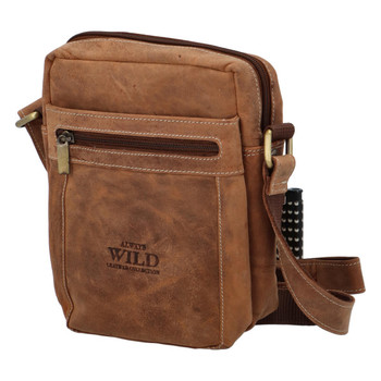 Pánska kožená crossbody taška svetlo hnedá brúsená - WILD Abilio