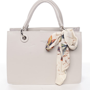 Luxusná svetlo šedá kabelka do ruky s šatkou - David Jones Ledell