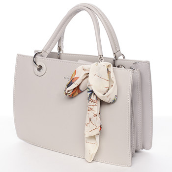 Luxusná svetlo šedá kabelka do ruky s šatkou - David Jones Ledell