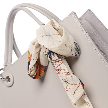 Luxusná svetlo šedá kabelka do ruky s šatkou - David Jones Ledell