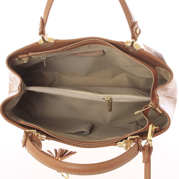 Originálna dámska kožená kabelka svetlohnedá - Italo Mattie