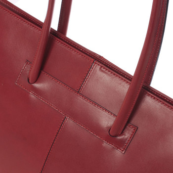 Veľká elegantná dámska kožená kabelka červená - Italo Hernani