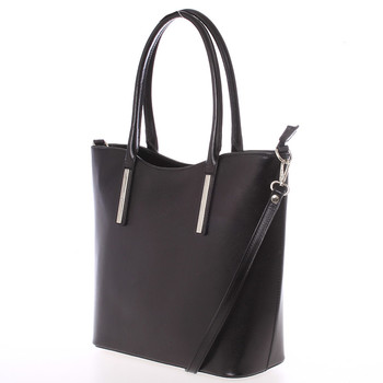 Elegantná čierna kožená kabelka cez rameno - ItalY Madeline