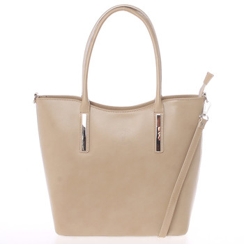 Elegantná tmavá béžová kožená kabelka cez rameno - ItalY Madeline