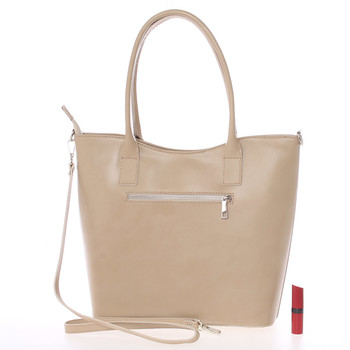 Elegantná tmavá béžová kožená kabelka cez rameno - ItalY Madeline