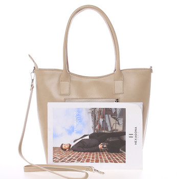 Elegantná tmavá béžová kožená kabelka cez rameno - ItalY Madeline