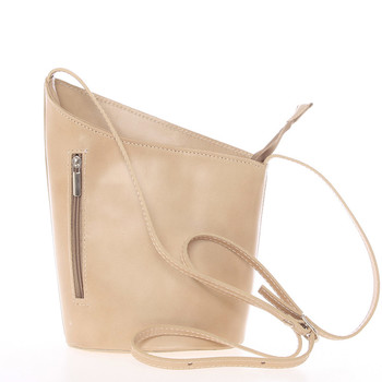 Originálna svetlá taupe kožená crossbody kabelka - Italy Meida