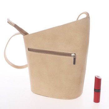 Originálna svetlá taupe kožená crossbody kabelka - Italy Meida