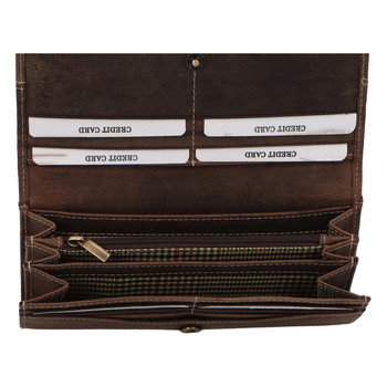 Dámska kožená peňaženka hnedá brúsená so vzorom - Tomas Farbe