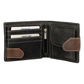 Brúsená pánska čierno hnedá kožená peňaženka - Tomas 76VT