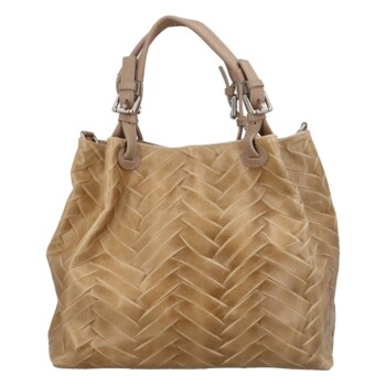 Dámska kožená kabelka cez plece svetlá taupe - ItalY Chelsea