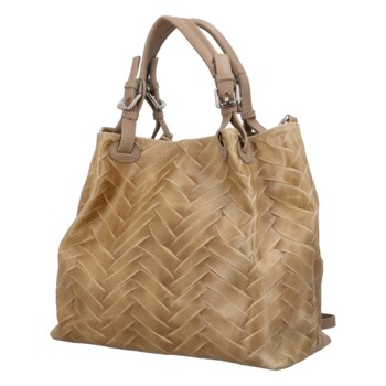 Dámska kožená kabelka cez plece svetlá taupe - ItalY Chelsea