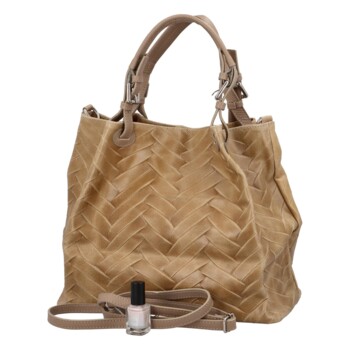 Dámska kožená kabelka cez plece svetlá taupe - ItalY Chelsea