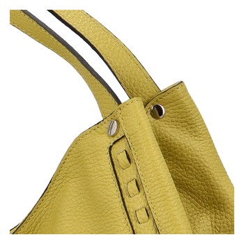 Dámska kožená kabelka cez plece olivovo zelenožltá - ItalY Evelyn