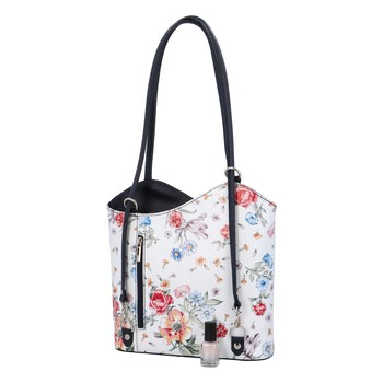 Dámska kožená kabelka batôžtek kvetinová tmavo modrá - ItalY Larry