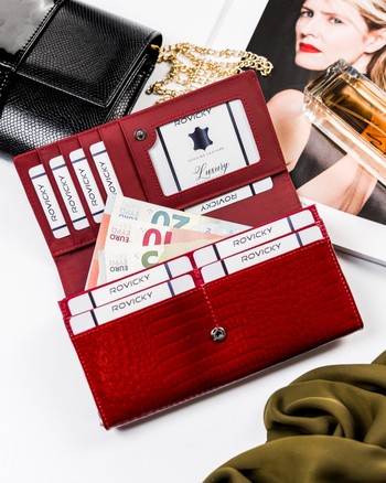 Dámska peňaženka kožená lakovaná červená - Cavaldi H201DBF