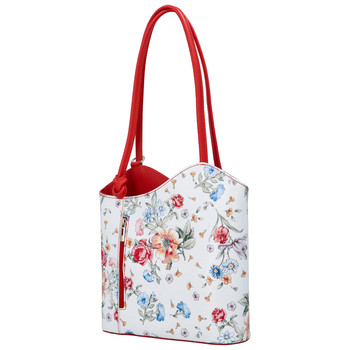 Dámska kožená kabelka batôžtek kvetinová červená - ItalY Larry New