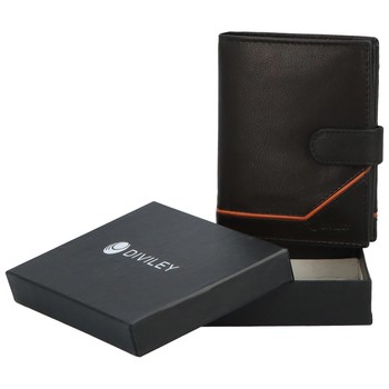 Väčšia pánska čierna kožená peňaženka so zápinkou - Diviley Heelal Cognac