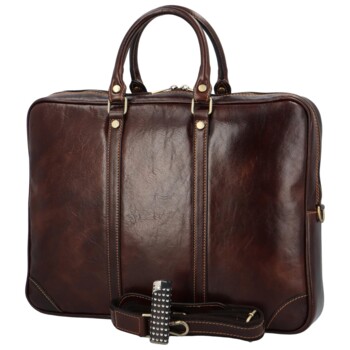 Kožená business taška tmavo hnedá - Delami Vera Pelle Paolo