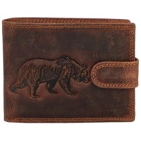 Pánska kožená peňaženka s motívom medveďa, hnedá