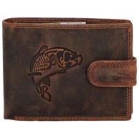 Pánska kožená peňaženka s motívom kapra, hnedá