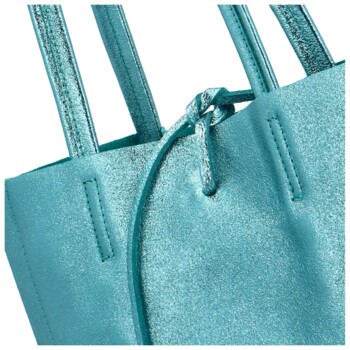 Dámska tyrkysovo modrá kožená kabelka cez rameno - ItalY Noox Lami Two