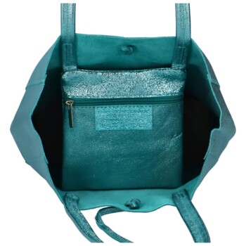 Dámska tyrkysovo modrá kožená kabelka cez rameno - ItalY Noox Lami Two