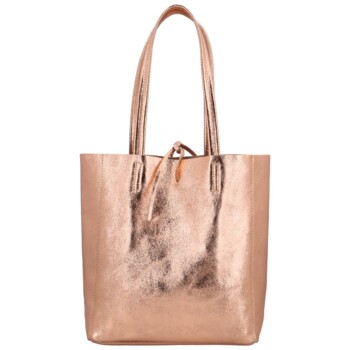 Dámska ružovo zlatá kožená kabelka cez rameno - ItalY Noox Lami Two