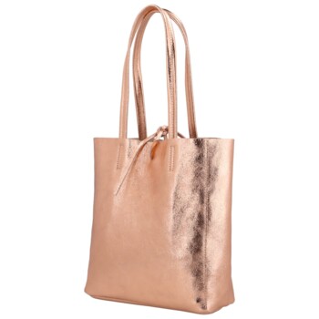 Dámska ružovo zlatá kožená kabelka cez rameno - ItalY Noox Lami Two