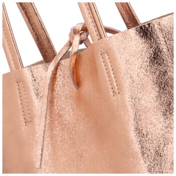 Dámska ružovo zlatá kožená kabelka cez rameno - ItalY Noox Lami Two