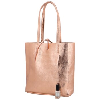 Dámska ružovo zlatá kožená kabelka cez rameno - ItalY Noox Lami Two