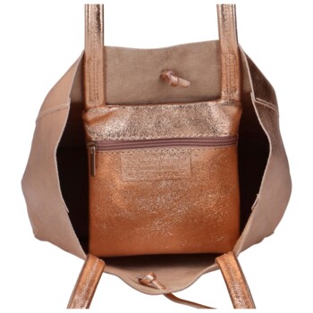 Dámska ružovo zlatá kožená kabelka cez rameno - ItalY Noox Lami Two