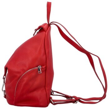 Dámsky kožený batoh malinovočervený - ItalY Marnos
