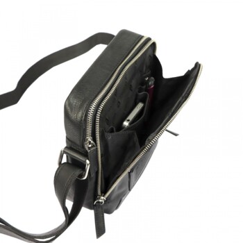 Pánska kožená crossbody taška čierna - Pierre Cardin Farenn