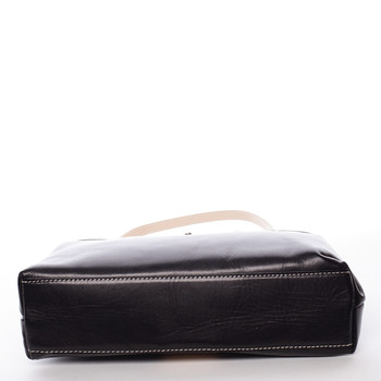 Čierno béžová stredne veľká kožená kabelka cez rameno - Italo Zanthe