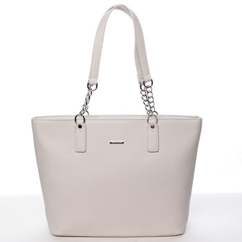 Elegantná saffianová krémovo šedá kabelka cez plece - David Jones Audrina