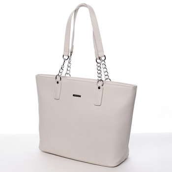 Elegantná saffianová krémovo šedá kabelka cez plece - David Jones Audrina