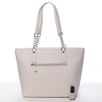 Elegantná saffianová krémovo šedá kabelka cez plece - David Jones Audrina