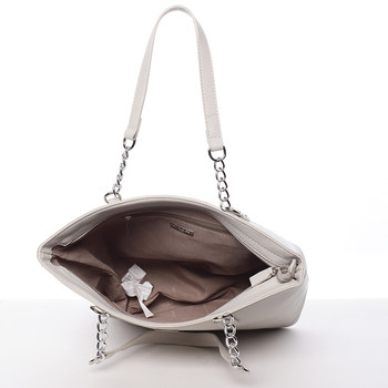 Elegantná saffianová krémovo šedá kabelka cez plece - David Jones Audrina